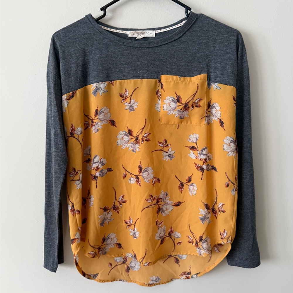 Rewind Gray and Yellow Floral Blouse